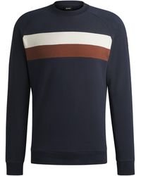BOSS - Equestrian Stretch-Cotton Sweatshirt With Block Stripes - Lyst