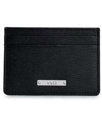 BOSS - Emed-leather Card Holder With Logo Plaque - Lyst