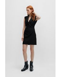 HUGO - Slim-fit Tailored Dress With Lapels And Logo Patch - Lyst