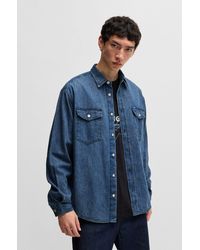 HUGO - Dark Blue Men's Casual Shirts Size M - Lyst