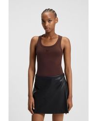 HUGO - Ribbed Cotton-Blend Tank Top With Embroidered Stacked Logo - Lyst
