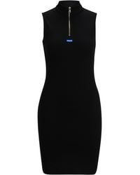 HUGO - Slim-Fit Kleid aus Stretch-Baumwolle mit Reißverschluss am Ausschnitt - Lyst