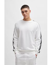 HUGO - Cotton-terry Sweatshirt With Logo Tape And Ribbed Cuffs - Lyst