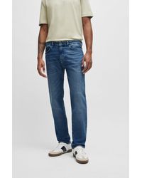 BOSS - Regular-fit Jeans In Mid-blue Comfort-stretch Denim - Lyst