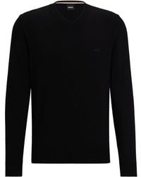 BOSS - Pullover Aus Reiner Baumwolle Mit V-Ausschnitt Und Logo-Stickerei - Lyst