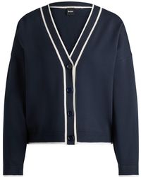 BOSS - V-neck Cardigan In Stretch Fabric With Button Closure - Lyst