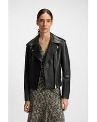 BOSS - Grained-Leather Biker Jacket With Zips And Studs - Lyst