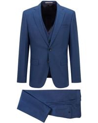 BOSS by HUGO BOSS Three-piece Slim-fit Suit In Virgin Wool - Blue