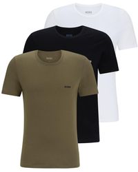 BOSS - Three-pack Of Cotton-jersey Underwear T-shirts With Logos - Lyst