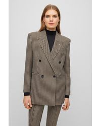 BOSS by HUGO BOSS - Double-breasted Relaxed-fit Jacket In Houndstooth Stretch Cloth - Lyst