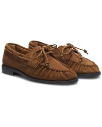 BOSS - Suede Moccasins With Hand-Stitched Apron Toe - Lyst