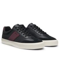 BOSS - Grained Faux-Leather Trainers With Leather Trims - Lyst
