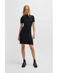 HUGO - Slim-fit Dress In Irregular-rib Crepe - Lyst