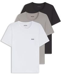 BOSS - Three-Pack Of Cotton Underwear T-Shirts With Logo Embroidery - Lyst