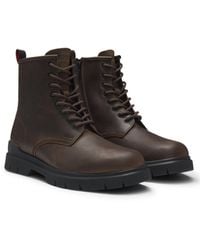 HUGO - Leather Half Boots With Embossed Logo - Lyst