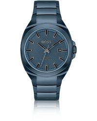 BOSS - Blauw Horloge Met Geschakelde Polsband En Ton-sur-ton Guilloché-wijzerplaat - Lyst