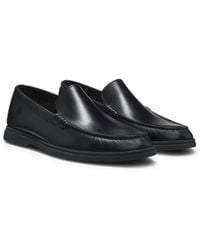 BOSS - Leather Moccasins With Emed Logo - Lyst