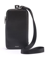 HUGO Phone Holder In Faux Leather With Printed Logo - Black