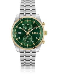 BOSS - Skytraveller Tweekleurige Chronograaf Met Groene Wijzerplaat - Lyst