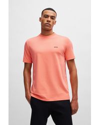 BOSS - Stretch-cotton Regular-fit T-shirt With Contrast Logo - Lyst