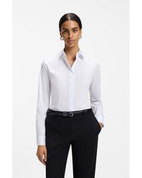 BOSS - Slim-Fit Cotton-Blend Blouse With Side Zip - Lyst