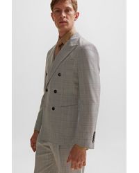 BOSS - Double-breasted Slim-fit Suit In Checked Virgin Wool - Lyst