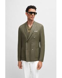 BOSS - Slim-fit Jacket In Wool, Silk And Linen - Lyst