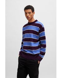 BOSS - Cotton-blend Relaxed-fit Sweater With Knitted Stripes - Lyst