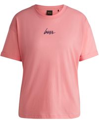 BOSS - T-Shirt aus Baumwoll-Jersey mit Signature-Print - Lyst