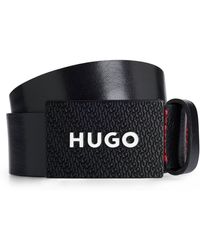 HUGO - Italian-leather Belt With Branded Plaque Buckle - Lyst