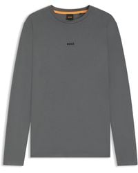 BOSS - Longsleeve Aus Stretch-Baumwolle Mit Logo-Print - Lyst