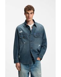 HUGO - Oversize-Fit Denim Overshirt With Paint Splashes - Lyst