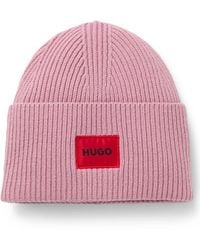 HUGO - Mütze Aus Woll-Mix Mit Rotem Logo-Aufnäher - Lyst