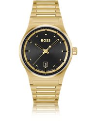 BOSS - Uhr mit schwarzem Zifferblatt und goldfarbenem Gliederarmband - Lyst