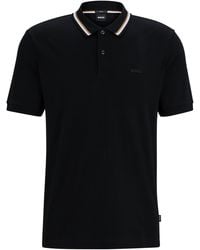 BOSS - Slim-Fit Poloshirt aus Baumwolle mit gestreiftem Kragen - Lyst