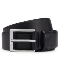 BOSS - Italian-leather Belt With Silver-toned Buckle - Lyst