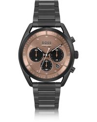 BOSS - Black-plated Chronograph Watch With Brown Dial - Lyst
