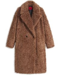 HUGO - Oversized-Fit Teddymantel Met Twee Rijen Knopen - Lyst