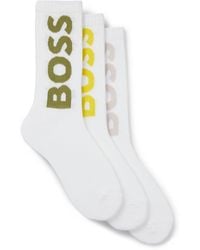 BOSS - Three-Pack Of Short Socks With Large Logos - Lyst