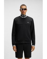 BOSS - Cotton-Blend Zip-Up Sweatshirt With Striped Trims - Lyst