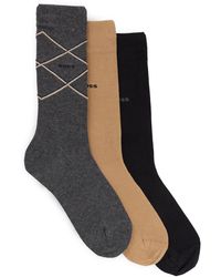 BOSS - Checked Cotton Blend Logo Socks - Lyst