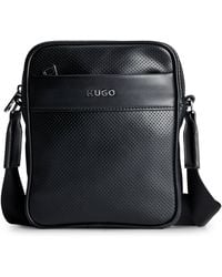 HUGO - Logo-lettering Mini Reporter Bag In Perforated Faux Leather - Lyst