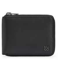 HUGO - Matte-leather Ziparound Wallet With Stacked Logo - Lyst