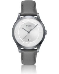 BOSS - Threehand-Plated Watch With Leather Strap - Lyst