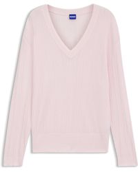 HUGO - Pullover Mit V-Ausschnitt Und Halbtransparenter Struktur - Lyst