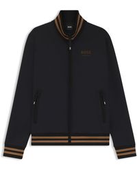 BOSS - Equestrian Zip Cardigan With Stripe Trims - Lyst