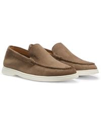 BOSS - Suede Loafers With Contrast Outsole - Lyst