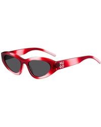 HUGO - Red Sunglasses With Stacked-logo Temples - Lyst