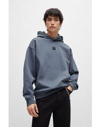HUGO - Relaxed-fit Stretch-cotton Hoodie With Chain-detail Tape - Lyst