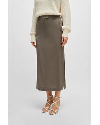 BOSS - Maxi Skirt In Melange Virgin Wool With Side Slits - Lyst